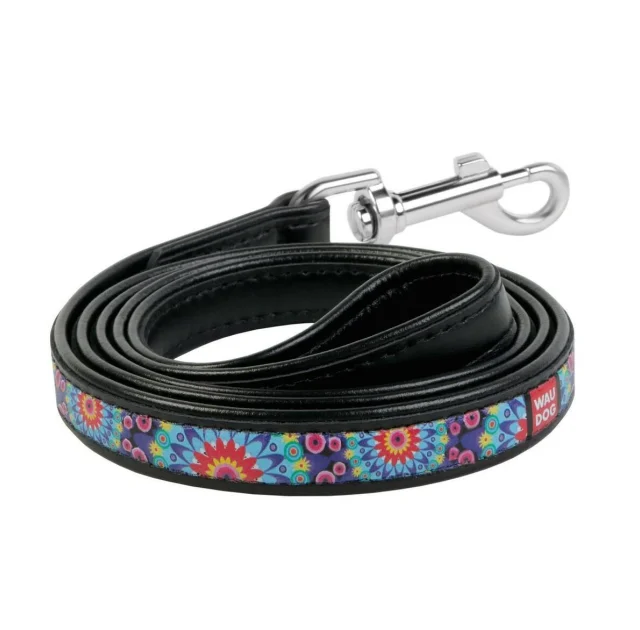 Поводок Waudog Printed с рисунком Цветы для собак 12 мм, 122 см, черный