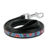 Поводок Waudog Printed с рисунком Цветы для собак 25 мм, 122 см, черный