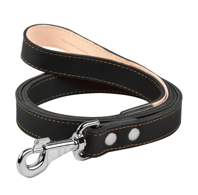 Повідець подвійний для собак, c прошивкою, 25 мм, 122 см, чорний