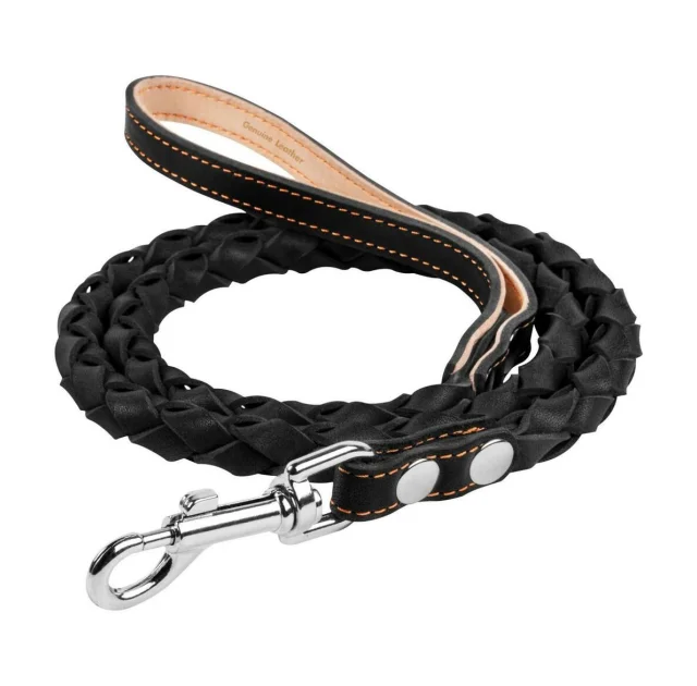 Поводок круглое плетение со вставкой для собак 16 мм, 122 см, черный