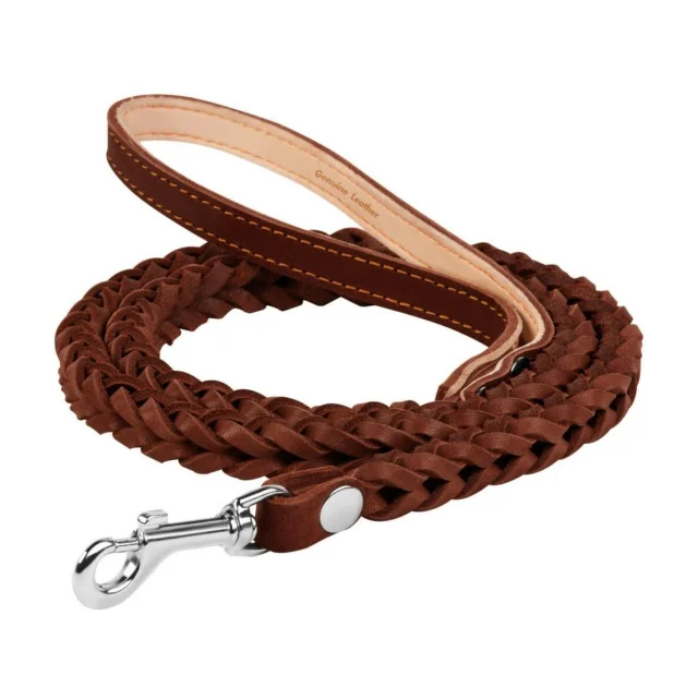 Поводок квадратное плетение для собак 14 мм, 122 см, коричневый