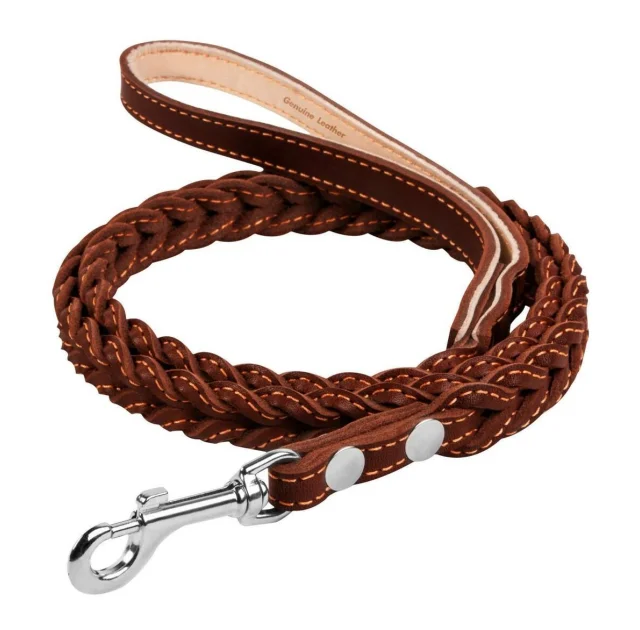 Поводок плетенный, двойная коса для собак 18 мм, 122 см, коричневый