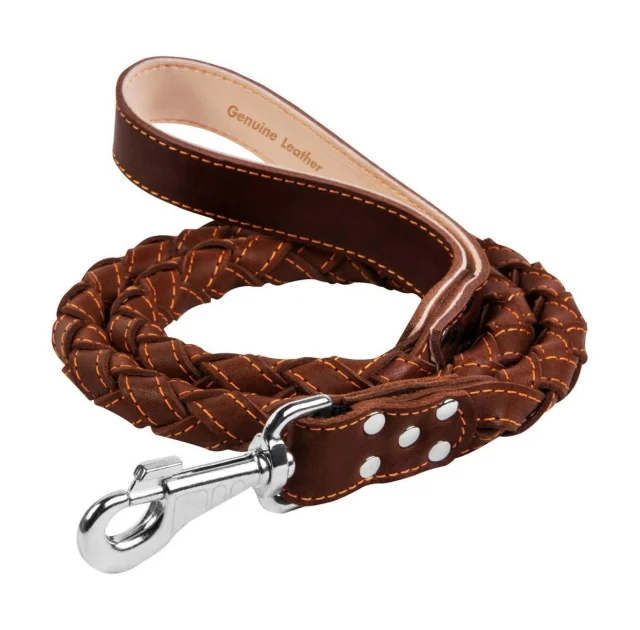Поводок плетеный, двойная коса для собак 16 мм, 122 см, коричневый