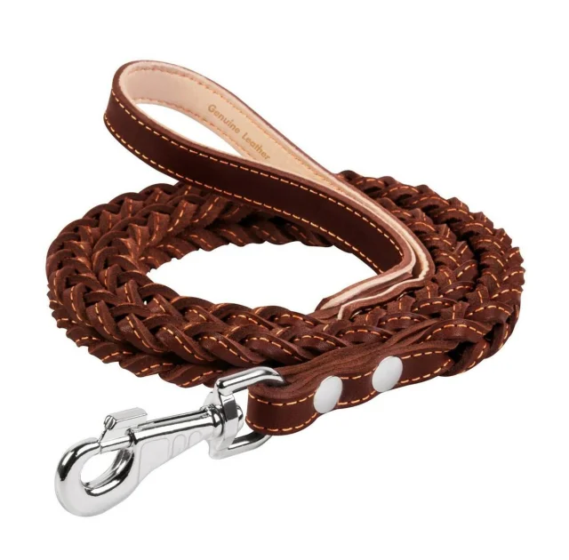 Поводок квадратное плетение для собак 20 мм, 122 см, коричневый