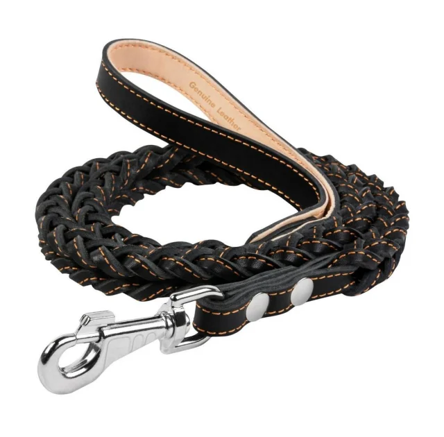 Поводок квадратное плетение для собак 20 мм, 122 см, черный