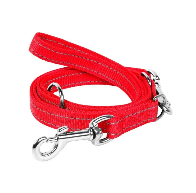 Нейлоновий поводок-перестіжка Dog Extreme, подвійний для собак 25 мм, 110/140/180 см, червоний