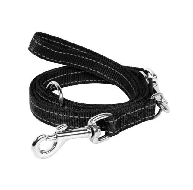 Нейлоновий поводок-перестіжка Dog Extreme, подвійний для собак 25 мм, 110/140/180 см, чорний