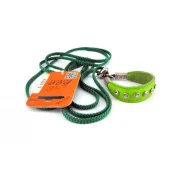 Ринговка с кожаной накладкой и стразами Dog Extreme для собак 5 мм, 130 см, салатовый