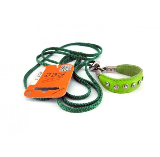 Ринговка с кожаной накладкой и стразами Dog Extreme для собак 5 мм, 130 см, салатовый