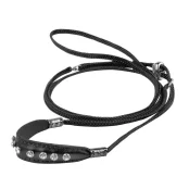 Ринговка с кожаной накладкой и стразами Dog Extreme для собак 5 мм, 130 см, черный