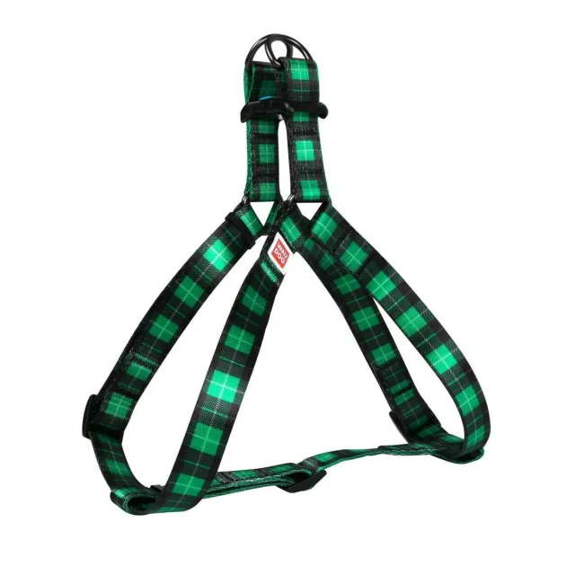 Шлея Waudog Nylon для собак с рисунком Шотландка зеленая 25 мм, 60-90 см