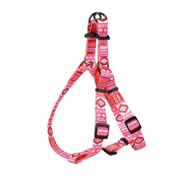 Шлея Waudog Nylon для собак с рисунком Этно красный 20 мм, 50-80 см