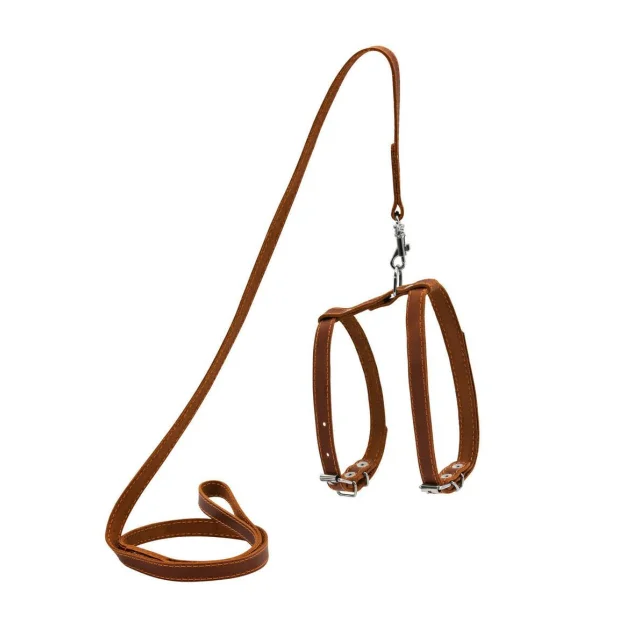 Кожаная шлея с поводком для кошек 12 мм, 122 см, коричневая