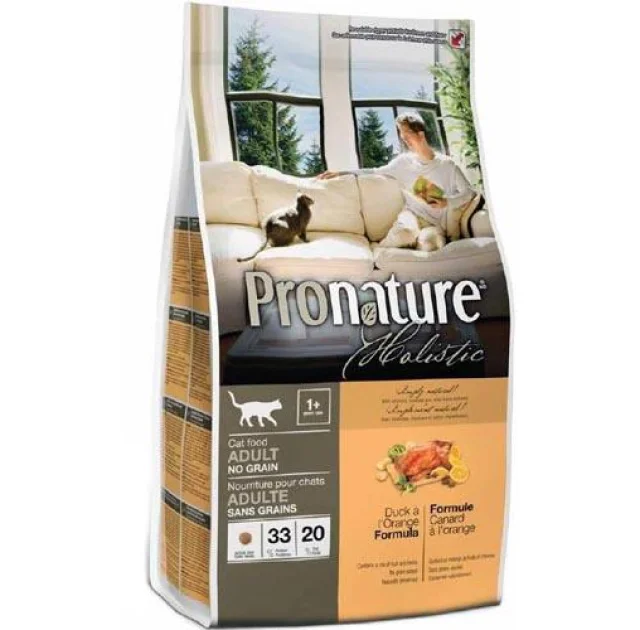 Сухий корм Pronature Holistic з качкою і апельсинами, холістік, без злаків, для котів, 5.44 кг