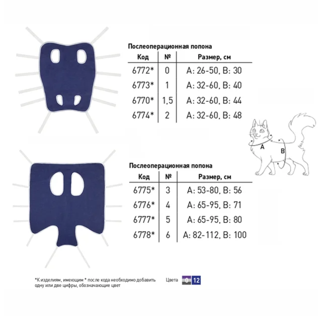Післяопераційна попона №2 для котів та собак, синя