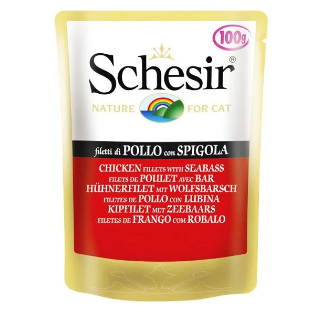 Консерви Schesir Chicken Seabass для котів, з окунем і рисом, пауч 100 г