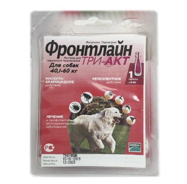 Краплі Boehringer Ingelheim Frontline TRI-AKT XL проти ектопаразитів для собак від 40 до 60 кг, монопіпетка