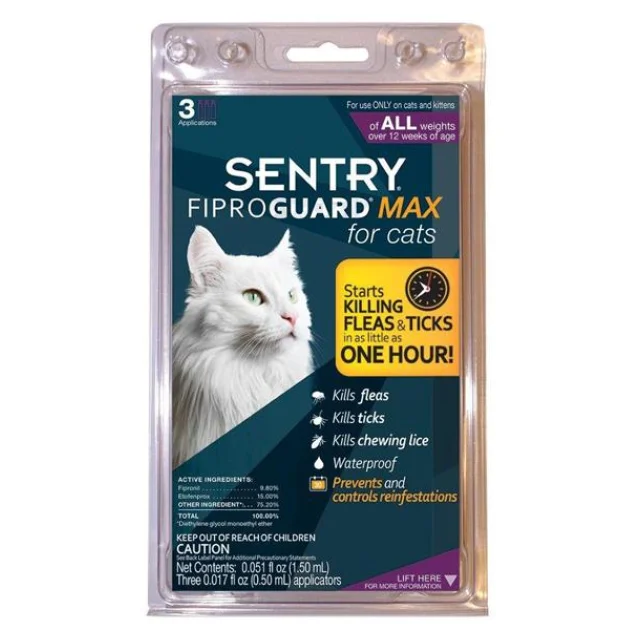 Капли FiproGuard Max от блох, клещей и вшей, для кошек c 12 недель, 0.5 мл, 6 шт, цена за 1 пипетку