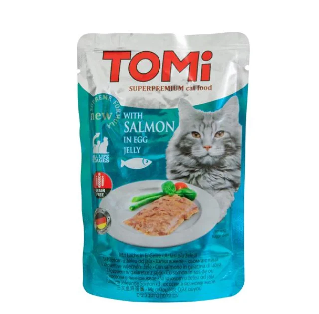 Консерви Tomi SALMON in egg jelly лосось в яєчному желе, суперпреміум, для котів, пауч, 100 г