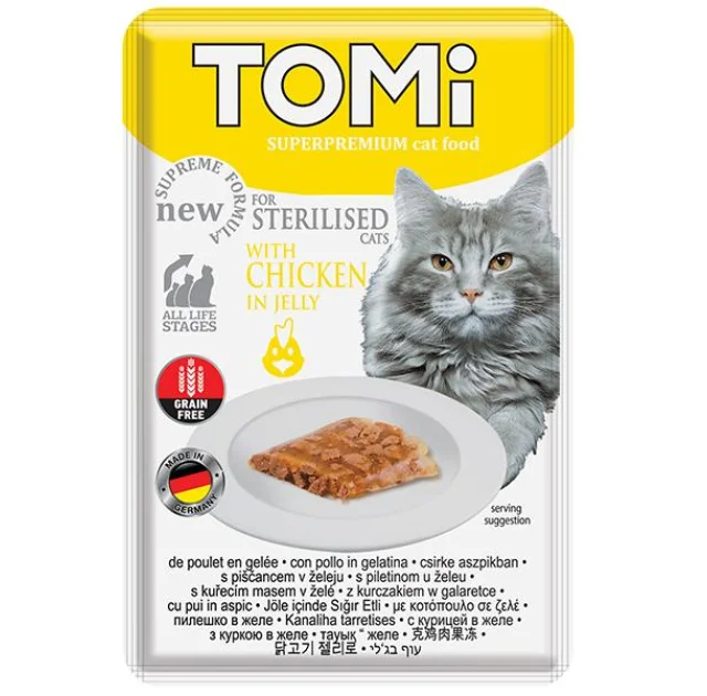 Консервы Tomi Sterilised Chicken in Jelly курица в желе, для стерилизованных кошек, пауч, 85 г