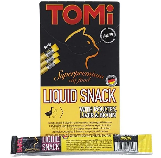 Ласощі Tomi Liquid Snack Poultry, Liver & Biotin рідке, птиця і печінку з біотином, для котів, 15 г
