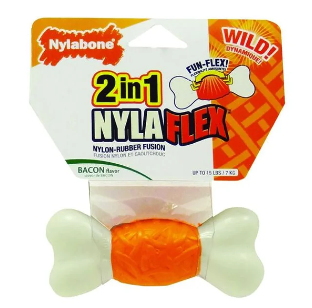 Іграшка Nylabone NylaFlex Bone кістка для собак до 7 кг, з помірним стилем гризенія, смак бекону