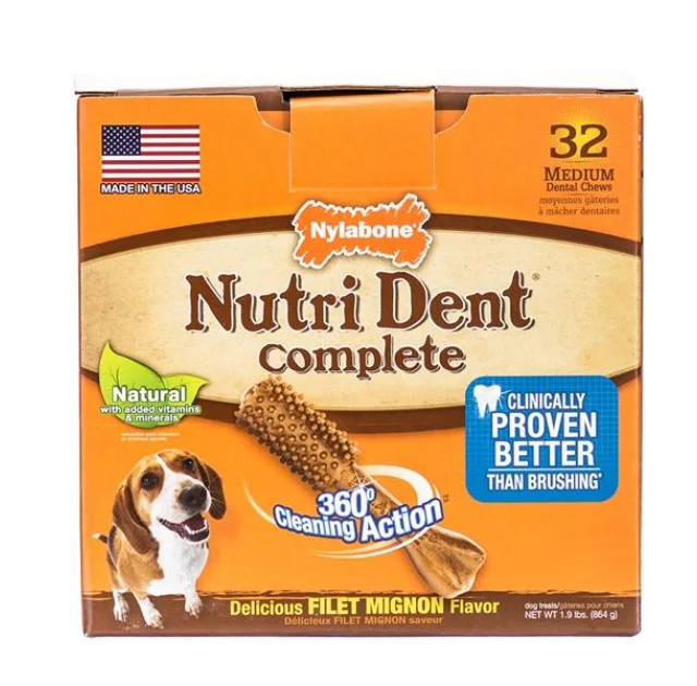 Лакомство Nylabone Nutri Dent Filet Mignon Medium, для чистки зубов собак до 16 кг, 4 шт, цена за 1 шт