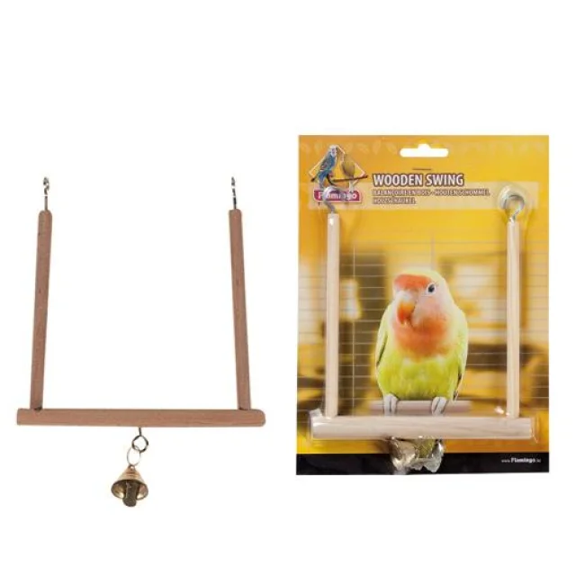 Іграшка Flamingo Wooden Swing S для птахів, дерев'яні гойдалки з дзвіночком, 13х12 см