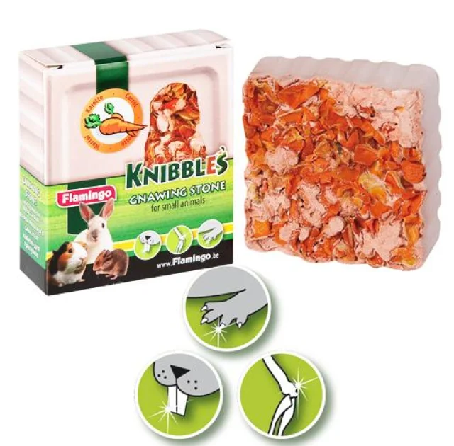 Мінеральний камінь Flamingo Knibbles Carrot Cubes для гризунів, з морквою для гігієни зубів, 70 г