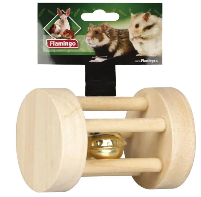 Игрушка Flamingo Rattle With Ball для грызунов с колокольчиком, дерево, 3.5х5 см