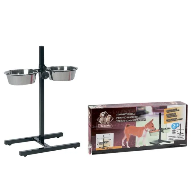 Миски Flamingo H-Stand With Dishes для собак на штативі, нержавіюча, розмір S, 2×1.5 л