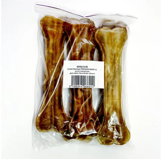 Лакомство Flamingo Pressed Bone для собак, кость жевательная, 16 см, 60-65 г, 5 шт/уп, цена за 1 шт