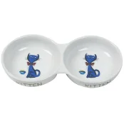 Миска Flamingo Porcelain Double двойная для кошек с рисунком, керамика, 24 см