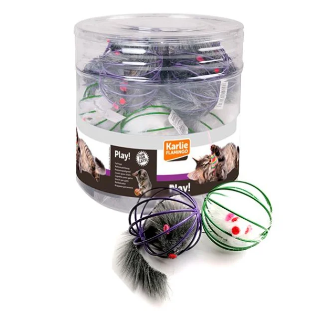 Игрушка Flamingo Wire Ball With Mouse для кошек, мышь в металлическом шаре, 6 см, 12 шт/уп, цена за 1 шт