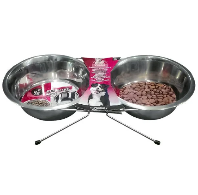 Миски Flamingo Dinner Set на підставці для собак, нержавіюча, 2×19 см