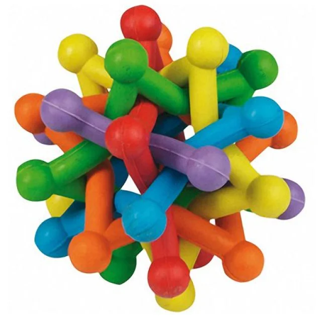 Іграшка Flamingo Atom Colored для собак, різнокольоровий плетений м'яч-атом, гума, 10 см