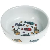 Миска Flamingo Color Fish для кошек, керамика, белая, размер S, 11×4.5 см