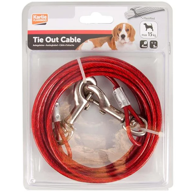 Повідець Flamingo Tie Out Cable для собак до 15 кг, металевий трос з карабінами, 5 м