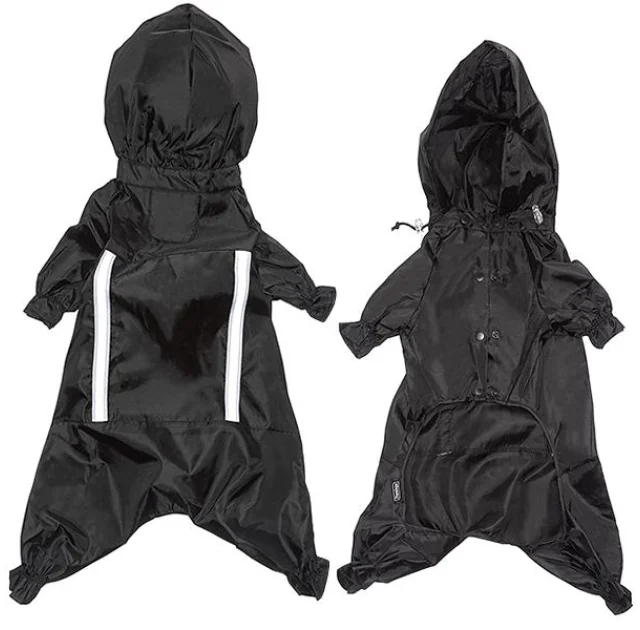 Комбинезон Flamingo Raincoat Safety с капюшоном и светоотражающими вставками, для собак, черный, 26 см