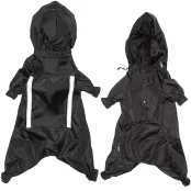 Комбінезон Flamingo Raincoat Safety з капюшоном і світловідбиваючими вставками, для собак, чорний, 34 см