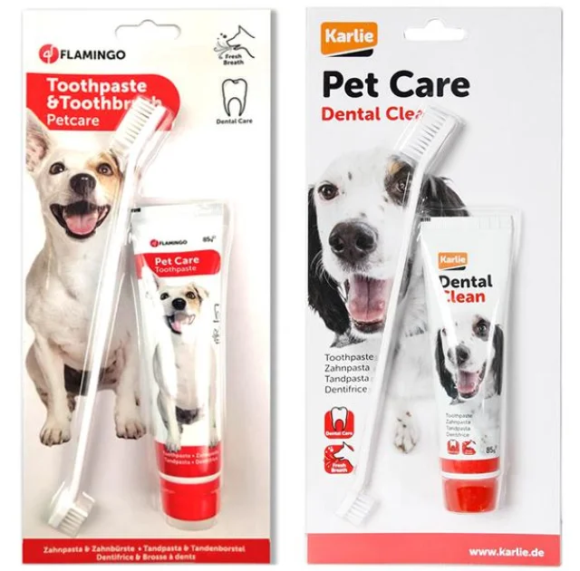 Набор Flamingo Petcare Toothpaste + Toothbrush зубная паста и зубная щетка, для собак, 85 г