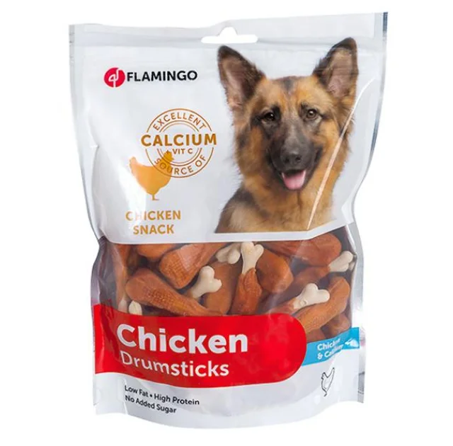 Лакомство Flamingo Chicken Snack Calcium Bone для собак, куриная ножка с кальцием, 400 г