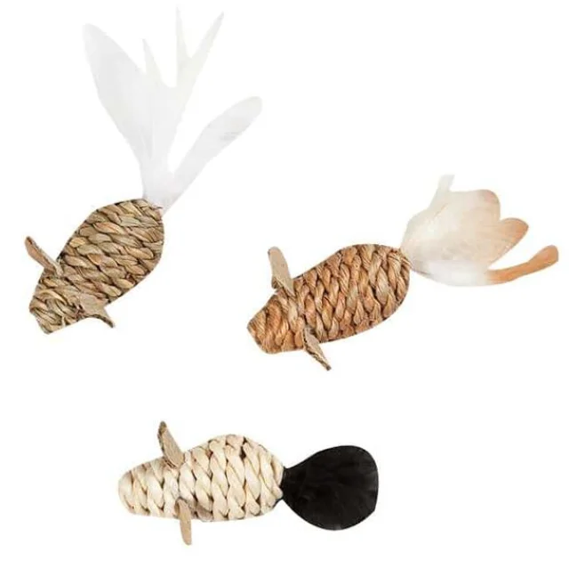 Іграшка Flamingo Mice Seaweed Nature мишка для котів, мотузкова плетені, 2.5х5 см, 3 од