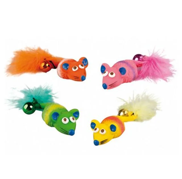Іграшка Flamingo Mouse Feather & Bell для котів, мишка з пір'їнкою і дзвіночком, латекс, 12х4х2 см