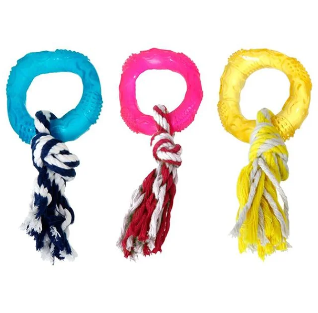 Іграшка Flamingo Good4Fun Ring With Rope для собак, фігурне кільце з мотузкою, гума, 8 см