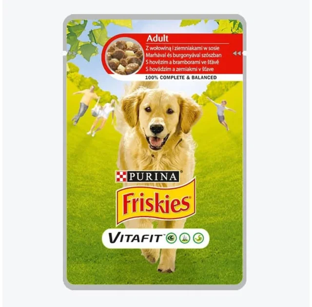 Влажный корм Purina Friskies для собак, кусочки в подливке с говядиной и картошкой, 100 г