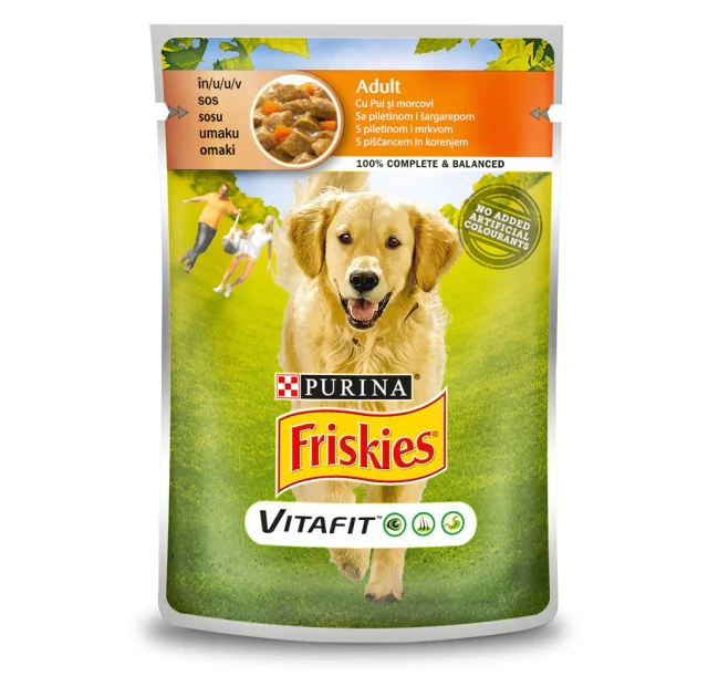 Вологий корм Purina Friskies для собак, шматочки в підливі з куркою і морквою, 100 г