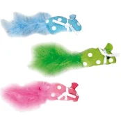 Игрушка Flamingo Polka Mouse для кошек, мышка с пером и кошачьей мятой, ткань, 11х1х2.5 см