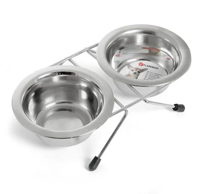 Миска Flamingo Duo Dinner двойная на подставке для собак, нержавейка, 7-11 см