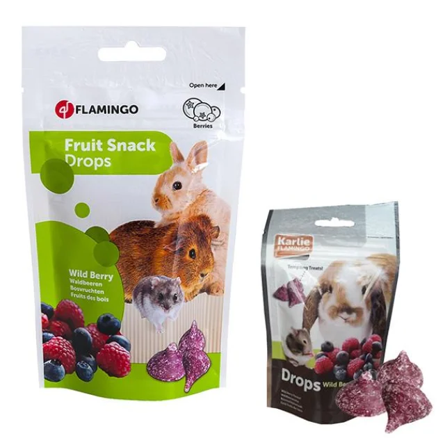 Лакомство Flamingo Drops Wildberry для грызунов, дропсы с лесными ягодами, 75 г